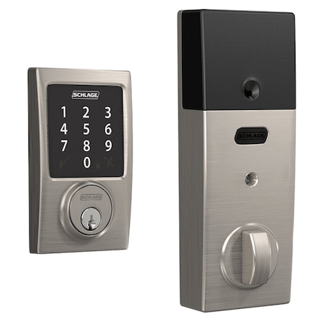 Schlage Residential Grade 2 Touchscreen Deadbolt Lock, Connect Series, Century Trim, Satin Nickel Finish BE468ZP CEN 619